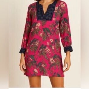 Maeve Pink Floral Shift with Navy Polka-Dot Yoke
